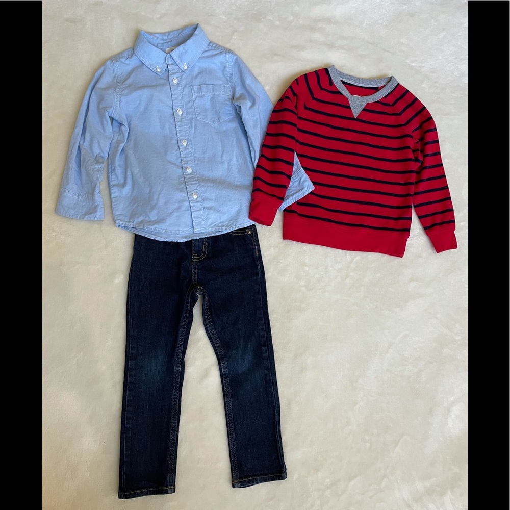 Old Navy polo shirt and sweater with OshKosh jeans